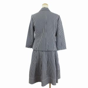 Leilian 美品 セットアップ スーツ シアサッカー テーラードジャケット ブレザー スカート ひざ丈 ストライプ 紺 ネイビー 白 ホワイト