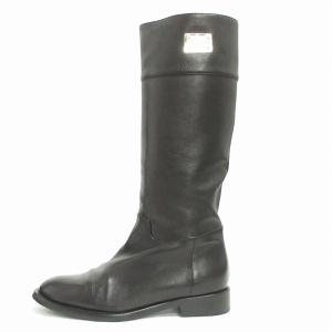 DOLCE&GABBANA ロングブーツ プレート レザー 10777 黒 ブラック 38.5 25.5cm位 SM1