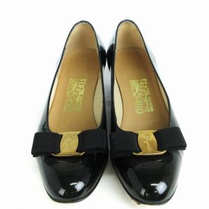 Salvatore Ferragamo パンプス ヒール ヴァラリボン エナメル 黒 ブラック 6.5 23.5位 靴 SM1