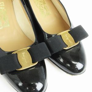 Salvatore Ferragamo パンプス ヒール ヴァラリボン エナメル 黒 ブラック 6.5 23.5位 靴 SM1