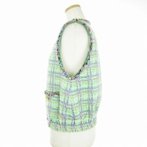 leur logette TWEED VEST ジレ フロントボタン チェック 1 グリーン