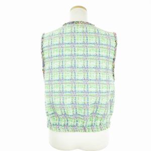 leur logette TWEED VEST ジレ フロントボタン チェック 1 グリーン