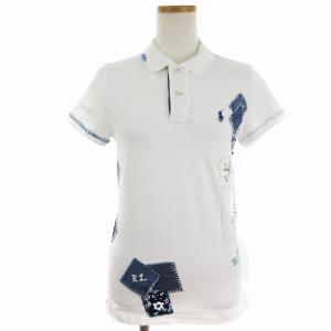 ポロシャツ 半袖 鹿の子 パッチワーク ポニー 刺しゅう ホワイト 白 XS SM1