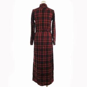 GRACE CONTINENTAL タグ付き チェックシャツ ロング ワンピース マキシ丈 長袖 ベルト付き 赤 黒 レッド ブラック 36