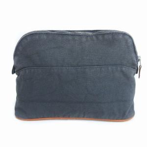 HERMES ボリードポーチ MM コスメポーチ 小物入れ コットン グレー SM1