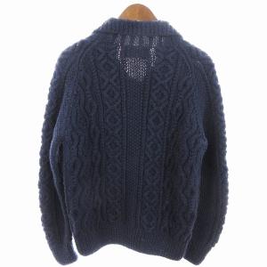 INVERALLAN 茶タグ HANDMADE 3A カーディガン ケーブル ウール 100％ ネイビー 紺 SM1