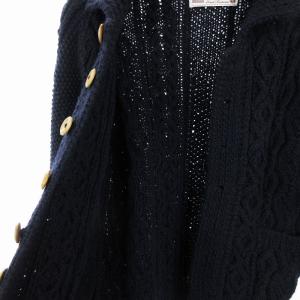 INVERALLAN 茶タグ HANDMADE 3A カーディガン ケーブル ウール 100％ ネイビー 紺 SM1