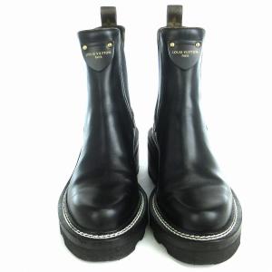 LOUIS VUITTON 22年製 LV ボブール ライン アンクル ブーツ サイドゴア 厚底 ロゴ モノグラム レザー