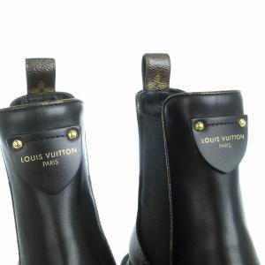 LOUIS VUITTON 22年製 LV ボブール ライン アンクル ブーツ サイドゴア 厚底 ロゴ モノグラム レザー