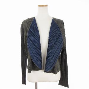 イッセイミヤケ カーディガン 長袖 ストレッチ ノーカラー ボタンレス カーキ系 緑系 4 L位 SM1