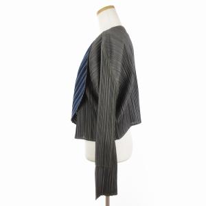 PLEATS PLEASE ISSEY MIYAKE イッセイミヤケ カーディガン 長袖 ストレッチ ノーカラー ボタンレス カーキ系 緑系 4 L位 SM1