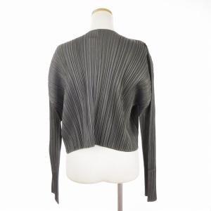 PLEATS PLEASE ISSEY MIYAKE イッセイミヤケ カーディガン 長袖 ストレッチ ノーカラー ボタンレス カーキ系 緑系 4 L位 SM1