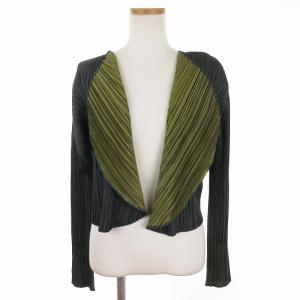 イッセイミヤケ カーディガン 長袖 ストレッチ ボタンレス ノーカラー グリーン系 緑系 4 L位 SM1