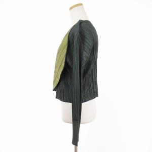PLEATS PLEASE ISSEY MIYAKE イッセイミヤケ カーディガン 長袖 ストレッチ ボタンレス ノーカラー グリーン系 緑系 4 L位 SM1