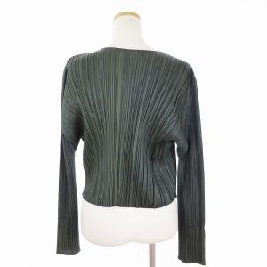 PLEATS PLEASE ISSEY MIYAKE イッセイミヤケ カーディガン 長袖 ストレッチ ボタンレス ノーカラー グリーン系 緑系 4 L位 SM1