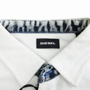 DIESEL タグ付き ポロシャツ 半袖 デニム切替 ロゴ プレート ホワイト 白 XS SM1
