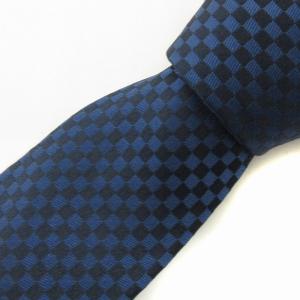 マイクロダミエ ネクタイ レギュラータイ ロゴ チェック シルク 紺 ネイビー AA