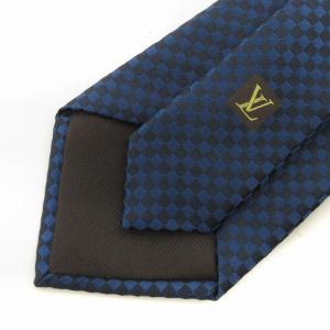 LOUIS VUITTON マイクロダミエ ネクタイ レギュラータイ ロゴ チェック シルク 紺 ネイビー AA