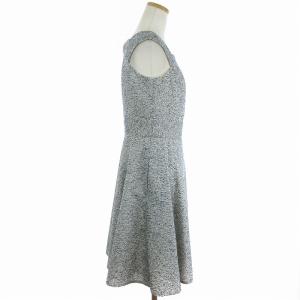 René TISSUE社製 ワンピース ノースリーブ ひざ丈 ツイード ホワイト 白 ブルー 青 36 S位