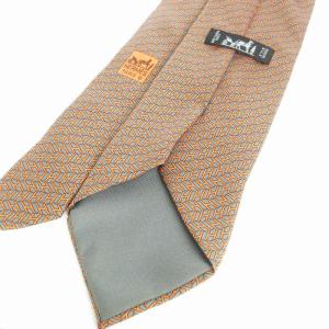 HERMES ネクタイ ワイドタイ Hロゴ 総柄 シルク オレンジ グレー AA