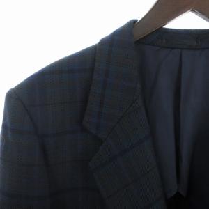 LANVIN テーラードジャケット ブレザー シングル 2B ウール チェック 背抜き サイドベンツ 紺 ネイビー 緑 グリーン R50-46