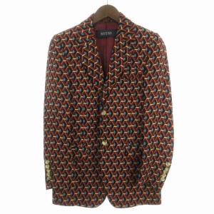 GUCCI セットアップ テーラードジャケット スラックス パンツ シングル 総柄 シルク レッド 44 S位