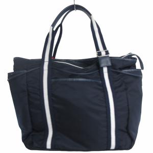 Orobianco トートバッグ ジップ開閉 ロゴ 裏地総柄 レザー 紺 ネイビー 鞄 SM1