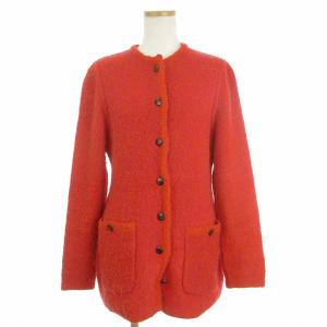 カーディガン ニット ノーカラー GG柄ボタン アルパカ モヘヤ 赤 レッド M SM1