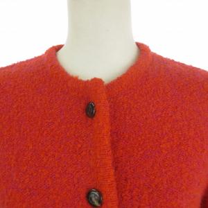 GUCCI カーディガン ニット ノーカラー GG柄ボタン アルパカ モヘヤ 赤 レッド M SM1