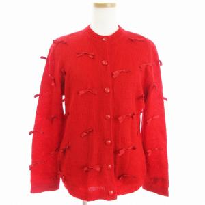 PRET-A-PORTER プレタポルテ カーディガン リボン クルーネック ウール レッド 赤 M