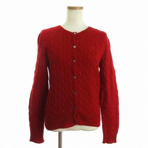 カーディガン ニット 長袖 ケーブル編み カシミヤ混 ウール ワンポイント 刺繍 赤 5f L トップス