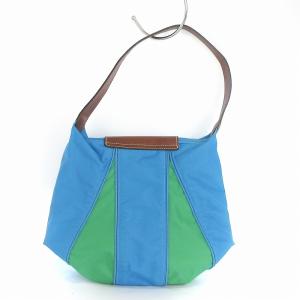 Longchamp ショルダーバッグ 肩掛け バイカラー ナイロン レザー 拡張ジップ 青 ブルー 緑 グリーン 鞄