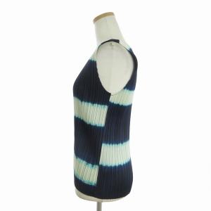 PLEATS PLEASE ISSEY MIYAKE 美品 イッセイミヤケ ノースリーブカットソー タンクトップ グラデーション ボーダー PP51-JK685 青 ブルー 3