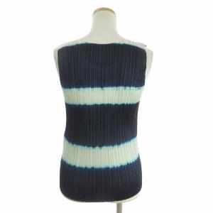PLEATS PLEASE ISSEY MIYAKE 美品 イッセイミヤケ ノースリーブカットソー タンクトップ グラデーション ボーダー PP51-JK685 青 ブルー 3