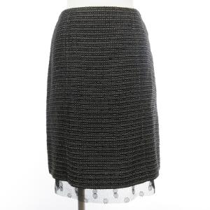 03A タイトスカート 膝丈 ツイード ココマーク P22357V13148 ボーダー 黒 ブラック 38 SM0