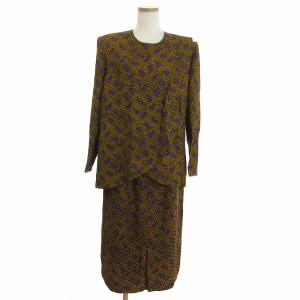 セットアップ Tシャツ カットソー 長袖 スカート シルク 総柄 ペイズリー柄 茶 ブラウン 13