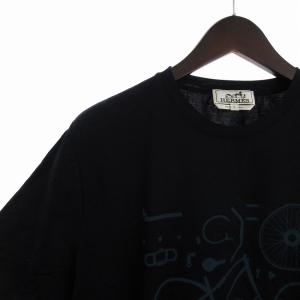 HERMES Tシャツ 半袖 クルーネック 自転車プリント L ブラック