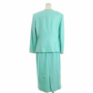 LEONARD ファッション Fashion セットアップ ジャケット ノーカラー スカート ひざ丈 コットン シルク 水色 13AR L位