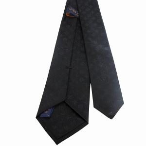LOUIS VUITTON 23年 モノグラム シャドウ イブニング タイ ネクタイ レギュラータイ シルク 総柄 ブラック