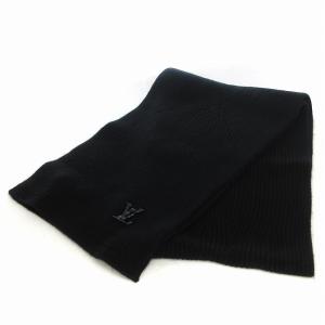 LOUIS VUITTON 22年製 エシャルプ LV アヘッド マフラー カシミヤ ロゴ プレート M77968 ブラック