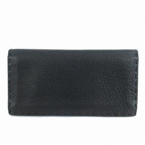 FENDI セレリア 長財布 二つ折り フラップ レザー 7M0186 黒 ブラック ウォレット AA