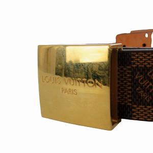 LOUIS VUITTON M6802V ダミエ サンチュール キャレ ベルト ハトメ ロゴ バックル 格子柄 総柄 ブラウン