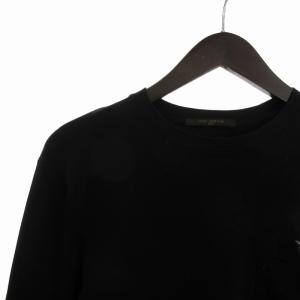LOUIS VUITTON Tシャツ カットソー 長袖 クルーネック 胸ポケット モノグラム プリント コットン ブラック M