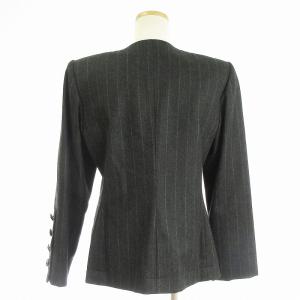 YVES SAINT LAURENT ヴィンテージ ノーカラージャケット ウール ストライプ グレー M ECH
