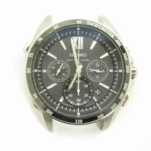 SEIKO 腕時計 アナログ クロノグラフ 電波 ソーラー 8B82-0AL0 文字盤ストライプ 黒 ブラック ウォッチ ジャンク SM3