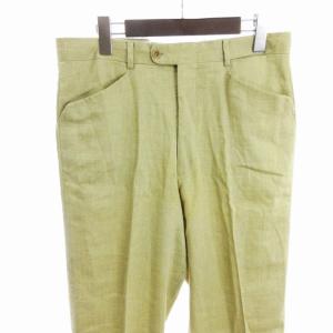 HERMES スラックス パンツ ロング丈 リネン ウール 無地 黄色系 イエロー 50 LL GY99