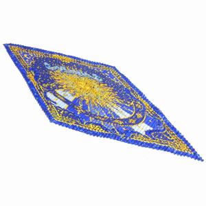 HERMES 美品 GLORIA SOLI 栄光の日 プリーツカレ スカーフ シルク 青 ブルー 小物 SM3