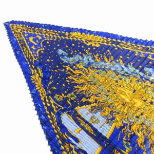 HERMES 美品 GLORIA SOLI 栄光の日 プリーツカレ スカーフ シルク 青 ブルー 小物 SM3