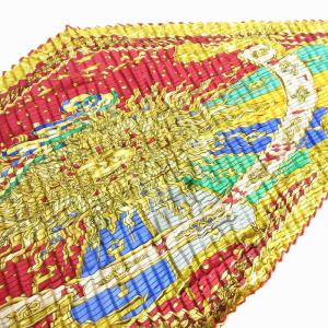 美品 GLORIA SOLI 栄光の日 プリーツカレ スカーフ シルク 赤 レッド 黄 イエロー 小物 SM3