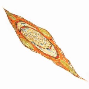 HERMES 美品 REVES D ESPACE 夢の空間 プリーツカレ スカーフ シルク オレンジ 小物 SM3
